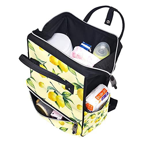 Fruta Padrão de limão amarelo Sacos de fraldas retrô Mummy Mummy Mackpack de grande capacidade Bolsa de enfermagem Bolsa de viagem para cuidados com o bebê