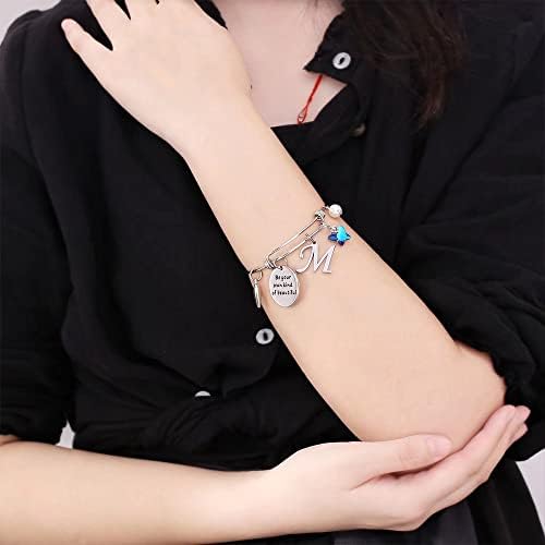 Pulseiras de charme de borboleta para mulheres, seja seu próprio tipo de pulseira de pulseira lindamente inspiradora expansível 26 letras charme inicial pulsetas de borboleta para mulheres presentes de jóias personalizadas