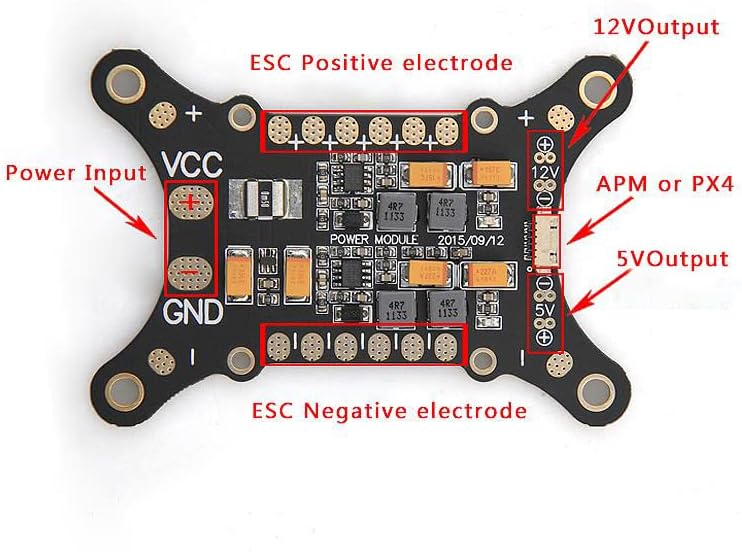 Feichao 5 em 1 PDB Module de potência integrado de amortecimento PDB Placa de distribuição 12V compatível com o drone
