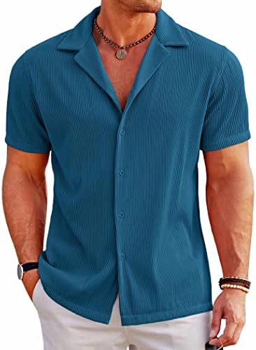 Coofandy masculino masculino de botão de manga curta de manga curta Fashion Camp Camis de praia Tops