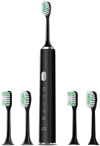 Munyday Sonic Electric Toothbrush Branqueador de dentes recarregável com 4 cabeças de escova dupont, escova de dentes ultrassônica à prova d'água adulta com 5 modos e temporizador inteligente