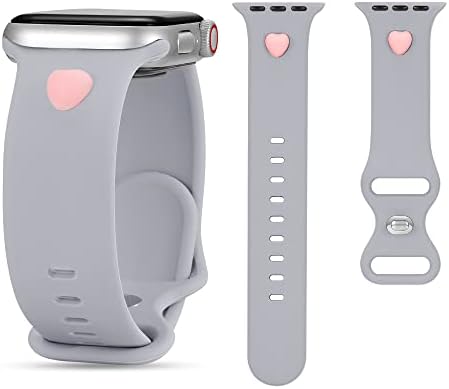 Staramz Pink Heart Inlay Sport Strap Compatível com bandas de relógio Apple 38mm 40mm 41mm, Women Soft Silicone Substoding