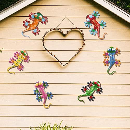 Yeahome 6 Pack Metal Geckos Inspirational Wall Art, decoração de parede ao ar livre mexicana com cabeça trêmula, esculturas de parede de lagarto e estátuas para fazenda, varanda, pátio, gramado, cerca