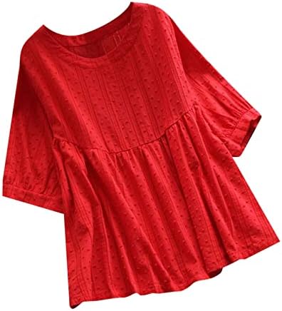 Tampa de linho de algodão para mulheres de verão de manga longa camiseta de túnica sólida e confortável