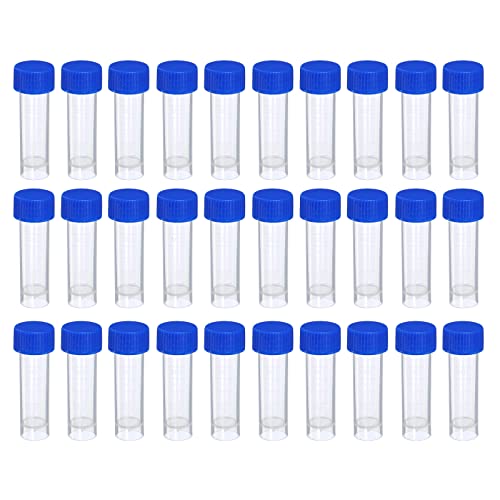 Tubos de teste de plástico Patikil 5ml, 50 pacote de pacote de recipiente congelado Tampa de parafuso azul para ciência do laboratório de laboratório, claro