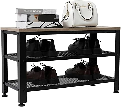 NC Industrial Shoe Bench, rack de sapatos de três camadas, organizador de armazenamento com assento para entrada, sala