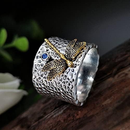 Anel de anel de prata de diamante azul Butterfly e Love Full Ring 1pc Phumb Rings for Women Tamanho 10