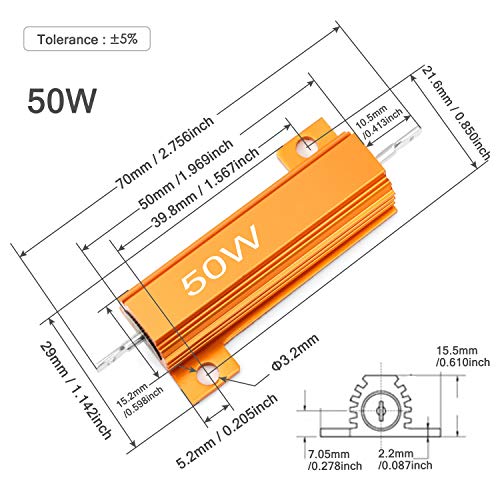 Chanzon 2pcs Wirewound Aluminium Chell Resistor 15 Ω ohm 50W ± 5% Tolerância 15R Certificado ROHS