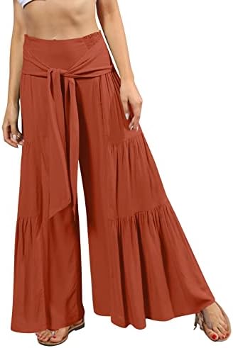 Miashui Business Casual Casual for Women Women Women High Tike Tie Tay cintura plissada Rayon Flare Palazzo Women Beach