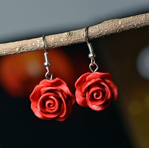 Brincos de flor de rosas vermelhas anel de pintura de esmalte vintage Brincos para mulheres jóias de meninas