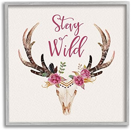 Indústrias Stuell Stay Wild Boho Chic Floral Deer Skull Antlers, Design de Amy Brinkman