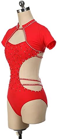 Senhoras de uma peça de pólo oco roupas de dança vermelha com concorrência de diamantes, traje de treinamento