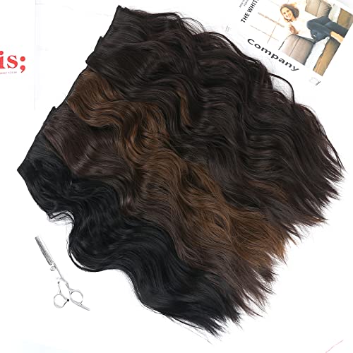Extensões de cabelo castanho Cabelo de onda de arame castanho marrom escuro com tamanho de cabeça transparente de tamanho