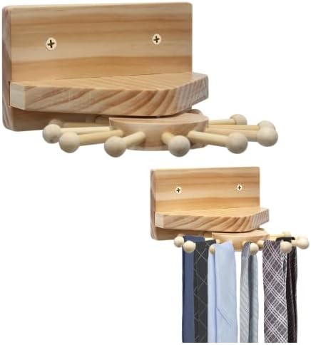 Parede da rack de gravata pendurada, forma única de moinho de vento, feito de madeira de pinheiro artesanal, com 12 prateleiras
