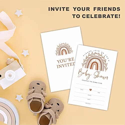 Blulnd Boho Rainbow Baby Shower Invitations, 25 cartões de convite de preenchimento com envelopes, convite de dupla