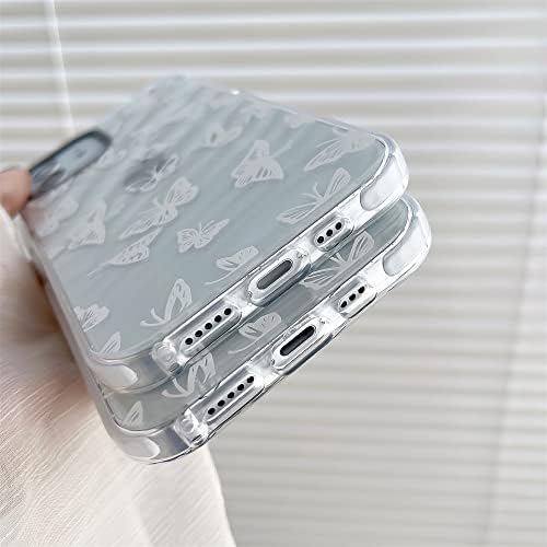 LXSCETO WHITE BORTERFLY TRENDY CARENCIO CLARO CARRECE para iPhone 12 Mini 5,4 polegadas com cobertura de proteção à prova de choque