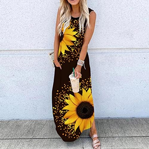 Vestidos de verão casuais de zpervoba boho para mulheres vestidos de mangueira de mangas florais com bolsos vestidos de tanque de bola de praia