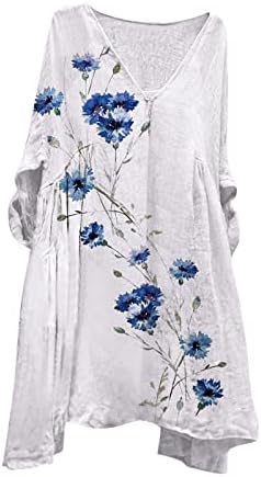 Miashui vestidos de verão confortáveis ​​para mulheres mulheres retro casual com mangas de três quartos de algodão vestidos diários de comprimento médio para mulheres azul escuro