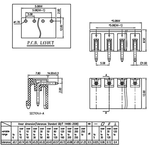 Willwin 10 Conjunto 5,08 mm Ângulo reto de 9 pinos PCB conectores de bloco de terminal traqueados