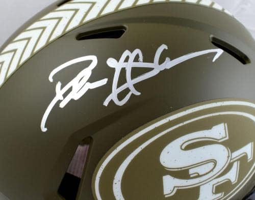 Deion Sanders assinou 49ers f/s Salute a serviço de velocidade autêntica capacete -beckettw - capacetes NFL autografados