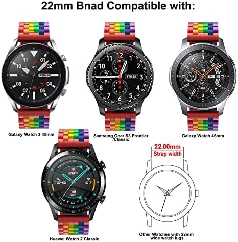 Krfitya compatível com Galaxy Watch 3 45mm/Galaxy Watch Band 46mm Metal Band, 22mm de alumínio colorido para Samsung Gear S3 Frontier/Classic, Rainbow