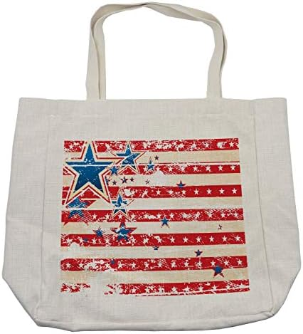 Bolsa de compras de bandeira americana de Ambesonne, Estrela Nacional dos EUA Estrela Horizontal Imagem de design de grunge orgulho,