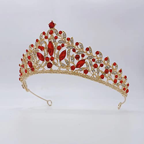 SH Princess Wedding Tiara for Bride, Red Queen Crown Crystal Crowns e Tiaras for Women Rhineshtone Capace