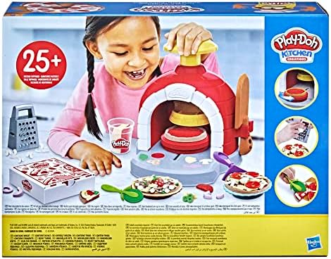 Play-Doh Kitchen Creations Pizza forn Playset, Troque de brinquedo de comida para crianças 3 anos ou mais, 6 latas de