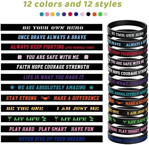 Ziqon 12 PCs Citações motivacionais multicoloridas pulseiras de silicone inspirador pulseira de borracha de borracha pulseira inspiradora de pulseiras unissex de pulseira para crianças adolescentes