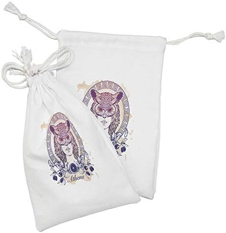 Conjunto de bolsas de tecido de Ambesonne Athena de 2, Myths Greek Myths Myths em uma coruja, Small Treating Saco