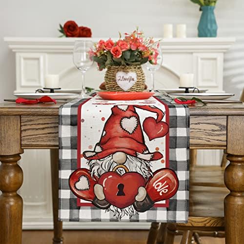 Siilues Valentines Table Runner, Doce Gnome Decorações dos Namorados Adoro Valebtines Runner para Tabela Decoração de Férias Doce