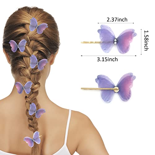 Bobby pins clipes de cabelo de borboleta 6 PCs Pearl e Double Cayer Butterfly Hairpin Acessórios para mulheres e meninas Cosplay de Halloween - roxo