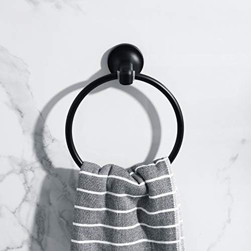 Esowemsn 1pc Aço inoxidável Banheiro anel de toalha de toalha preta Anel de toalha de parede preto Acessórios do banheiro
