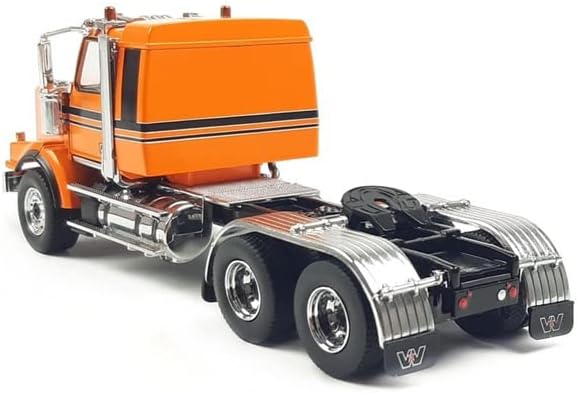 Para Caterpillar for Western Star 4900 SB Sleeper Tandem Tractor Cabão laranja metálica com listras pretas 1/50 Diecast Truck Pré-construído Modelo