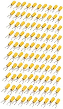 X-Dree 100pcs awg 14-12 Terminais de crimpagem de crimpagem U Conectores de arame isolados Spade amarelo (100 unids awg 14-12 terminais de crimpado tipo u conectores de cabo aisdos spade amarillo