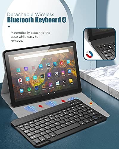 A caixa do teclado Moko se encaixa no novo Kindle Fire HD 10 e 10 Plus Tablet de 10,1 polegadas, capa de tampa do comprimido PU com teclado, rosa de mármore