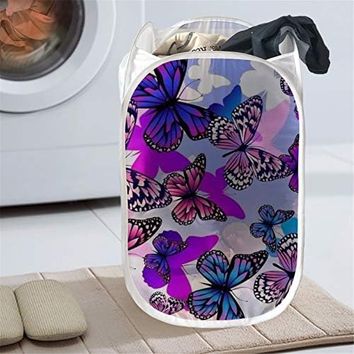 Howilath Purple Butterfly Collapsible Fabric Laundry Tester, Saco de Roupas dobráveis, Bin dobrável de lavagem - L - L
