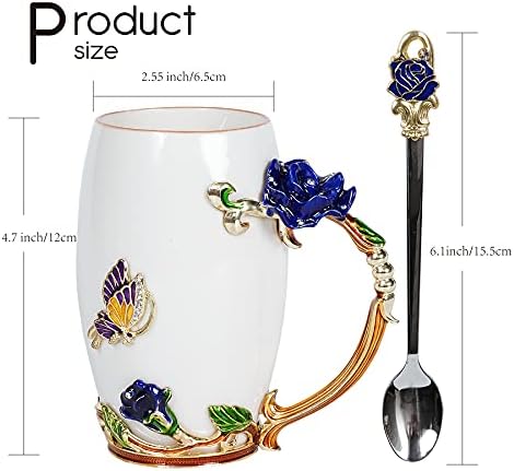 Xícara de chá sofisticada com borboleta de rosa, canecas de café para mulheres cerâmicas com colher, feita à mão e presentes