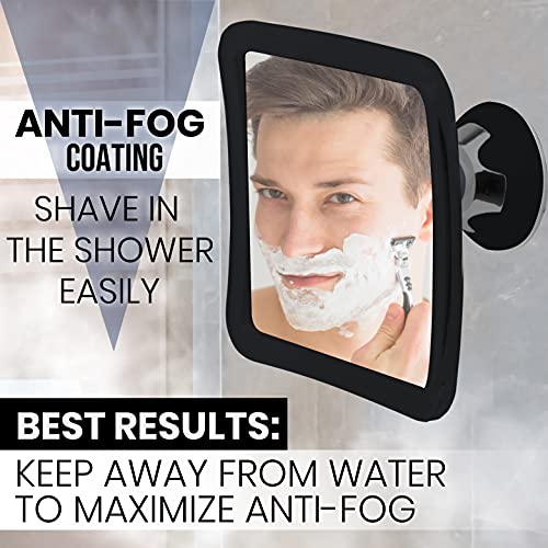 Espelho de chuveiro pequeno espelho para barbear com spray bônus anti-capa com copos de sucção, gancho pendurado e comprimento ajustável na corda 6 de largura e preto espelho de chuveiro sem nevoeiro com pacote de cueca de bloqueio
