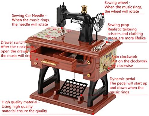 Pilipane Vintage Mini Caswing Machine Style Plástico Caixa de música, caixa de música em forma de máquina, decoração de mesa de mesa