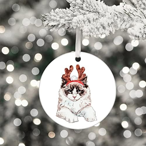 Ornamento de gato de feliz natal, animal de estimação com chifres de christmas cerâmicos de natal 3 polegadas, gato com chifres de