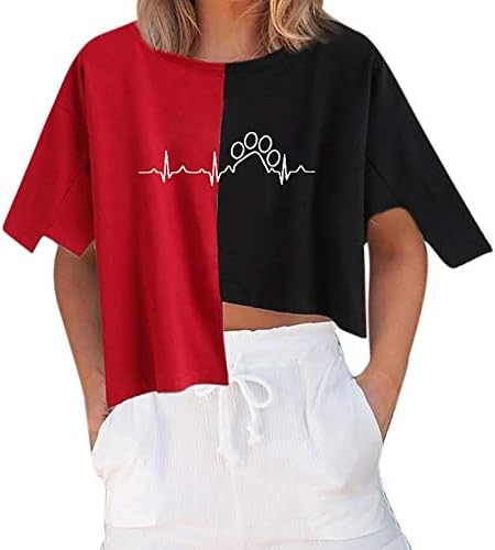 Camisetas de manga curta Mulheres no topo do coração curto Blusa feminina impressão de moda de moda de manga irregular atlética