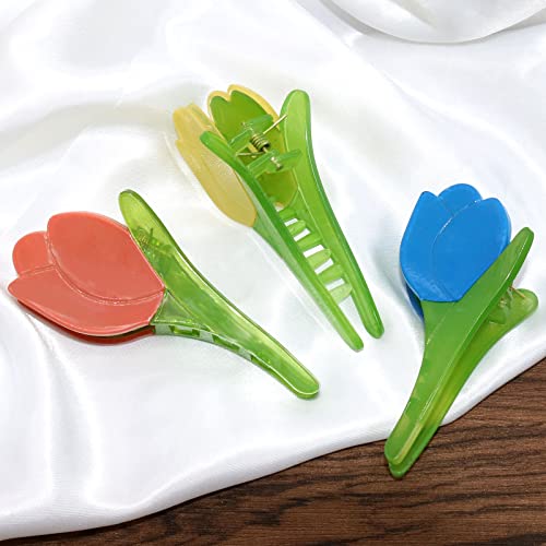 3pcs clipes de garra de cabelo de flor de plástico definir nOnslip multicolor acrílico tulip floral go clip clipe clipes para mulheres garotas acessórios de cabelo de cabelo clipe de tubarão para cabelo