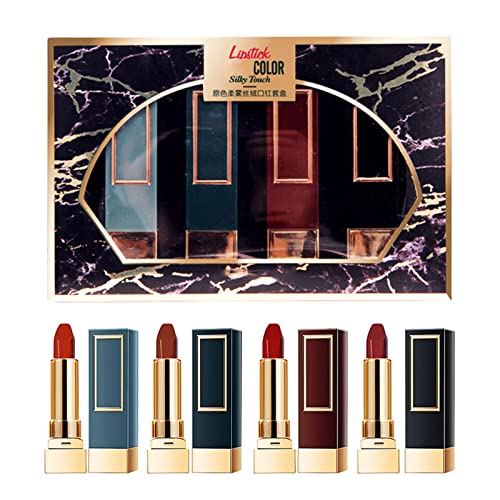 Xiahium Big Lip Plumper Original Color Soft Velvet Lipstick Light Light e Silky Velvet Pattern Lipstick 4 Peças Artista Couture Lip Gloss