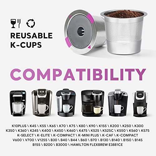 Pacote de café K copo de 4 pacote K Copo para K-Eurig 1.0 e 2.0 Cafeteira de cafeteira em aço inoxidável Recarregável K-Eurig Filtro