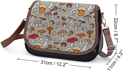 Cogumelos colorido em couro retrô de bolsas de moda de ombro médio de moda casual com cinta