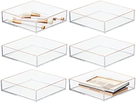 Bandeja de organizador de maquiagem plástica MDESIGN - Bin de armazenamento quadrado para vaidade, gaveta, cômoda, mesa - bandeja