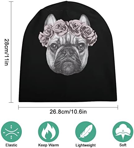 Bulldog francês rosa coroa unissex gorro tampa de chapéu de caveira macia para dormir para dormir correndo casual