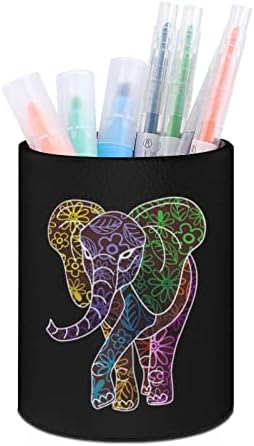 Logotipo elefante floral redonda de couro pu da caneta de caneta de mesa de mesa de armazenamento caixa de contêiner