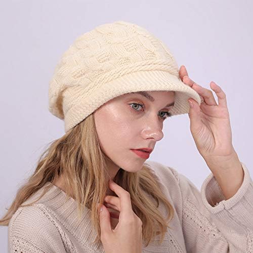Kangqifen Women Winter Warm Knit Hat Hat Fleece Lined Snow Ski Cap com viseira